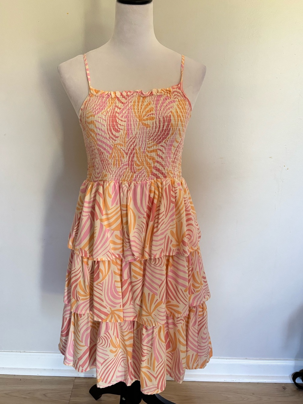 Wonder Nation Girls Woven Tank Dress - Pink & Orange Tropical Floral (10/12)